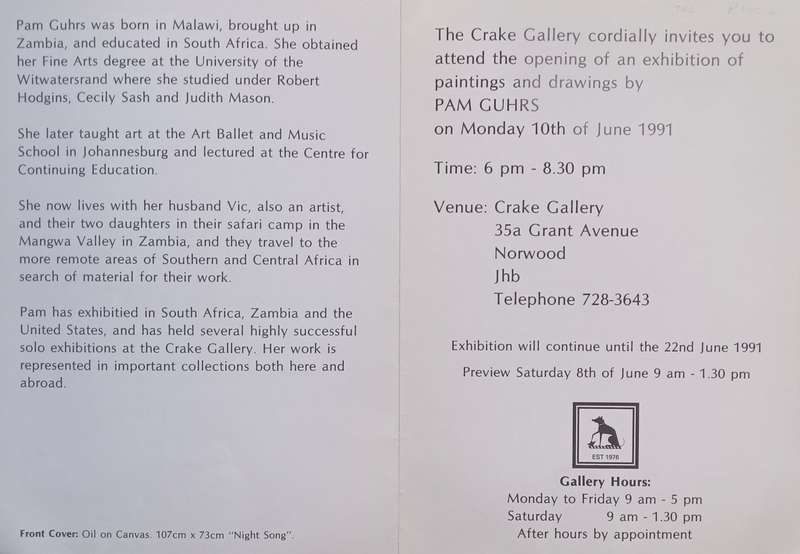 Pam Guhrs (Invitation to an Exhibition of her Work)