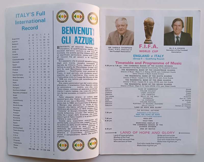 England v Italy World Cup 1977 Match Brochure