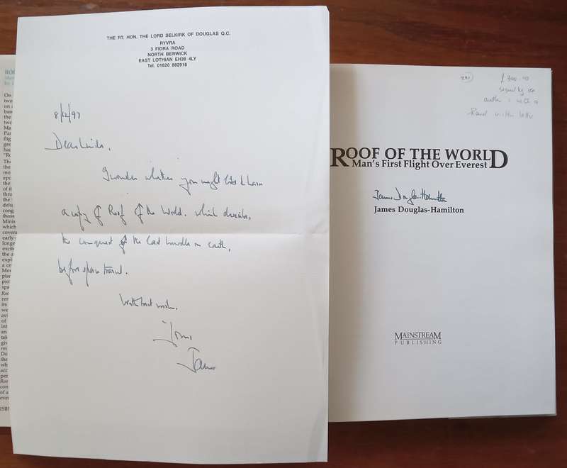 Roof of the World: Mans First Flight Over Everest (Inscribed by Author and with Handwritten Le...