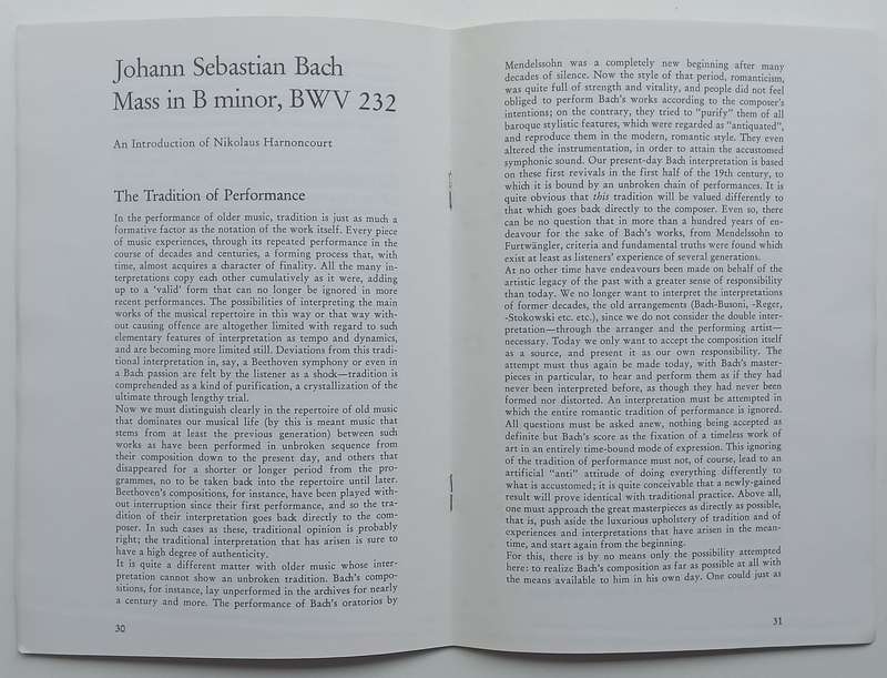 Bach: Mass in B Minor (Booklet to Accompany the First Recording with Original Instruments Based o...