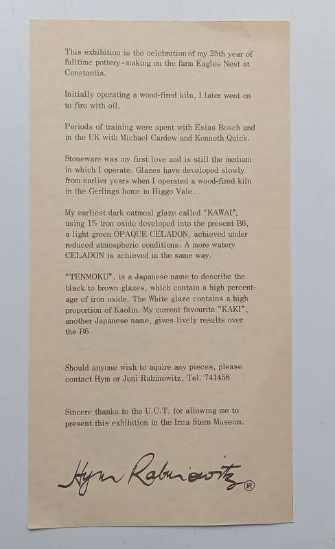 Hym Rabinowitz (Invitation to an Exhibition of his Work)