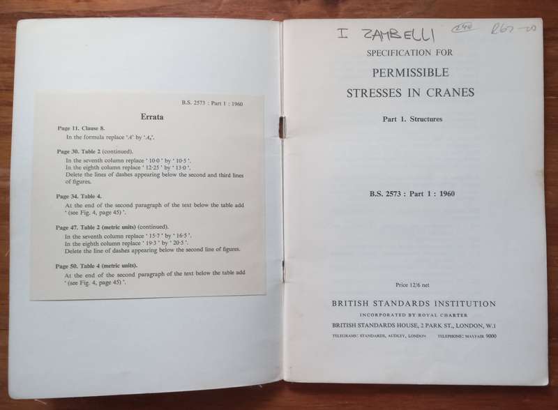 Specification for Permissible Stresses in Cranes, Part 1: Structures (British Standards)