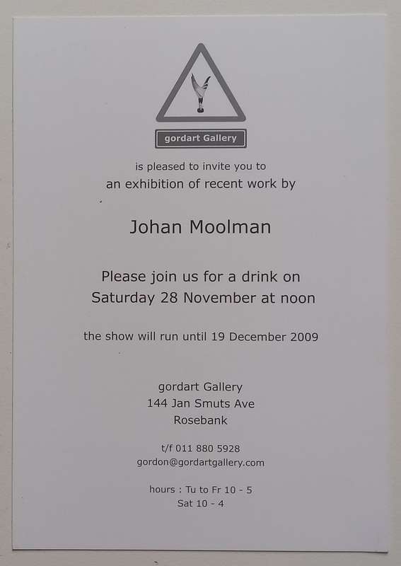 Johan Moolman (Invitation Card to an Exhibition of his Work)