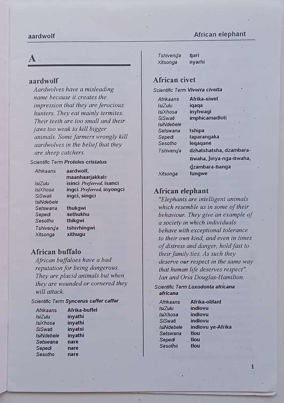 Indigenous Mammals in the National Zoological Gardens, Pretoria: A Multilingual Draft List