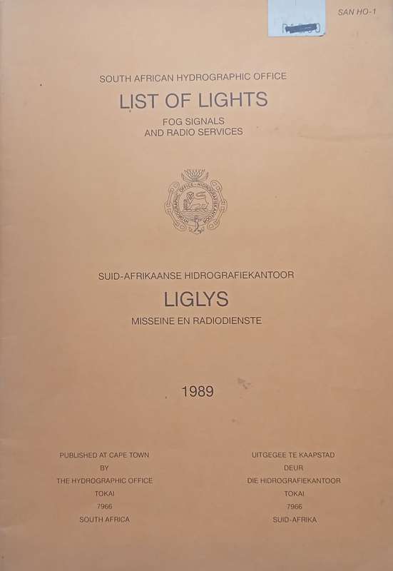South African Hydrographic Office List of Lights: Fog Signals and Radio Services, 1989