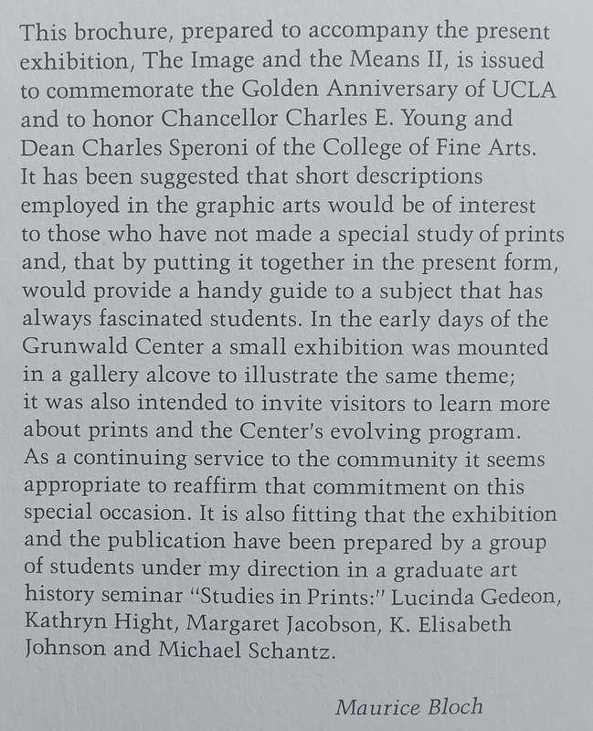 A Guide to the Primary Graphic Processes (Brochure to Accompany an Exhibition)