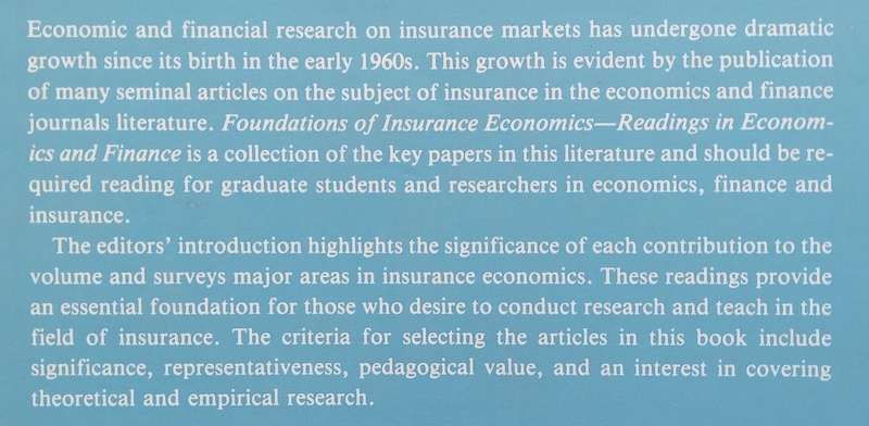Foundations of Insurance Economics: Readings in Economics and Finance | Geroges Dionne & Scott E....