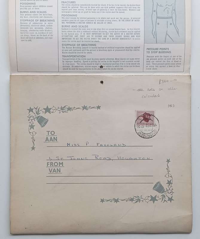 The Yeoville Pharmacy 1963 Calender (With Recipes and First Aid Hints and Useful Tips)