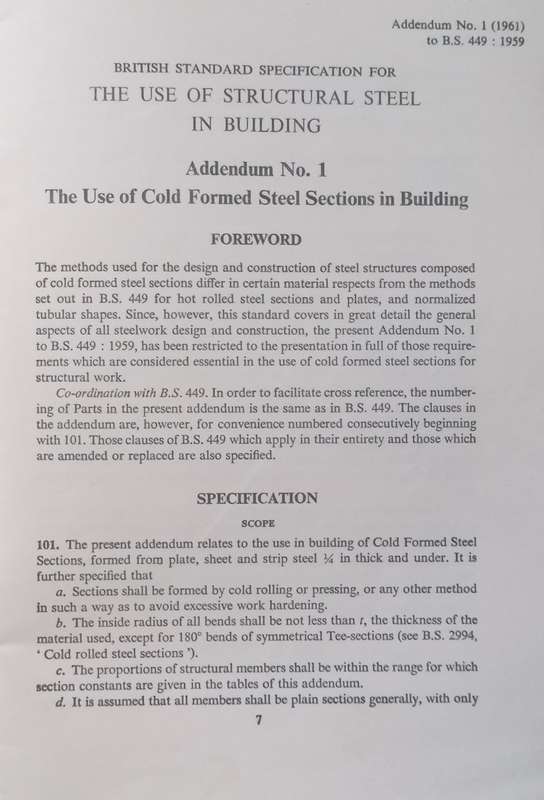 Specification for the Use of Cold Formed Steel Sections in Buildings (British Standards)