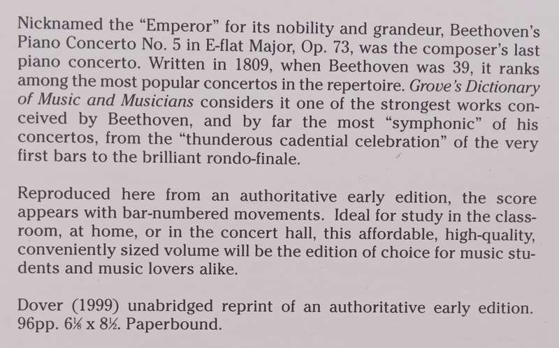 Beethoven: Piano Concerto No. 5 (Dover Miniature Score)