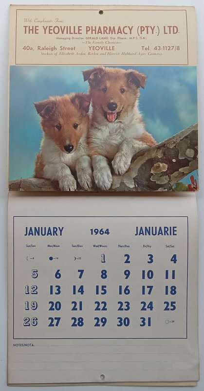 The Yeoville Pharmacy 1964 Calender (With Recipes and First Aid Hints and Useful Tips)