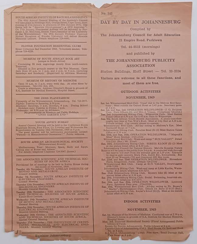 Day by Day in Johannesburg (Activity Information Brochure)