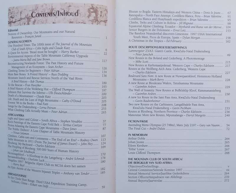 The Journal of the Mountain Club of South Africa (Centenary Edition, No. 100, 1997)