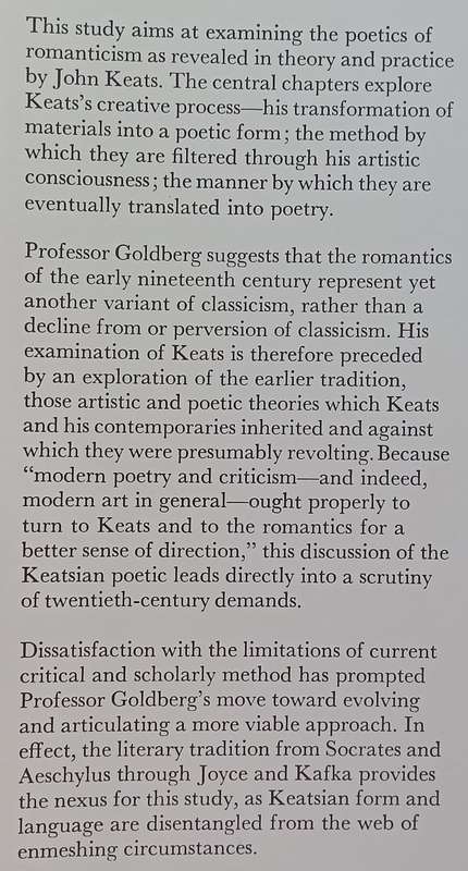 The Poetics of Romanticism: Toward a Reading of John Keats | M. A. Goldberg