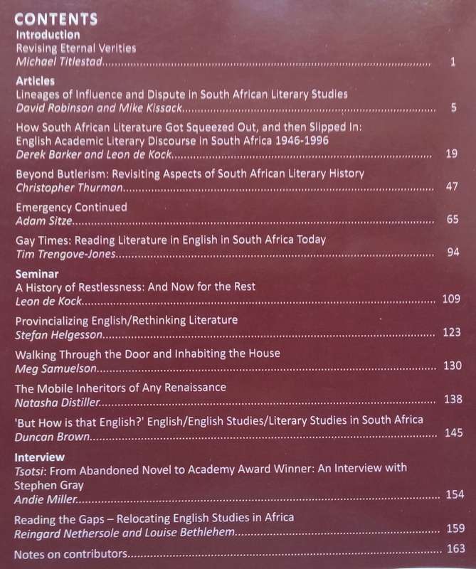 English Studies in Africa (Vol. 51 No. 1)