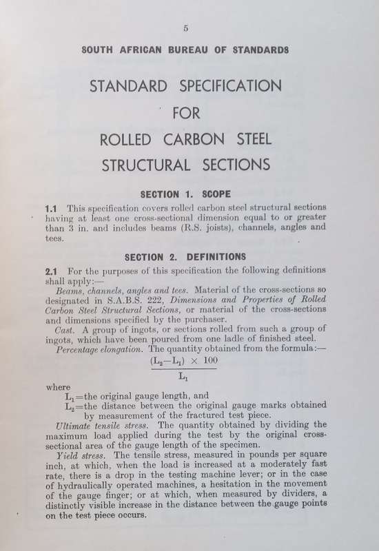 Standard Specification for Rolled Carbon Steel Structural Sections (SABS)
