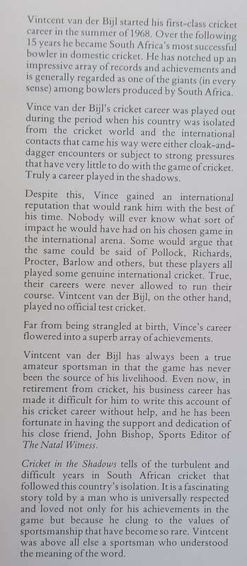 Cricket in the Shadows (Signed by Author) | Vincent van der Bijl & John Bishop