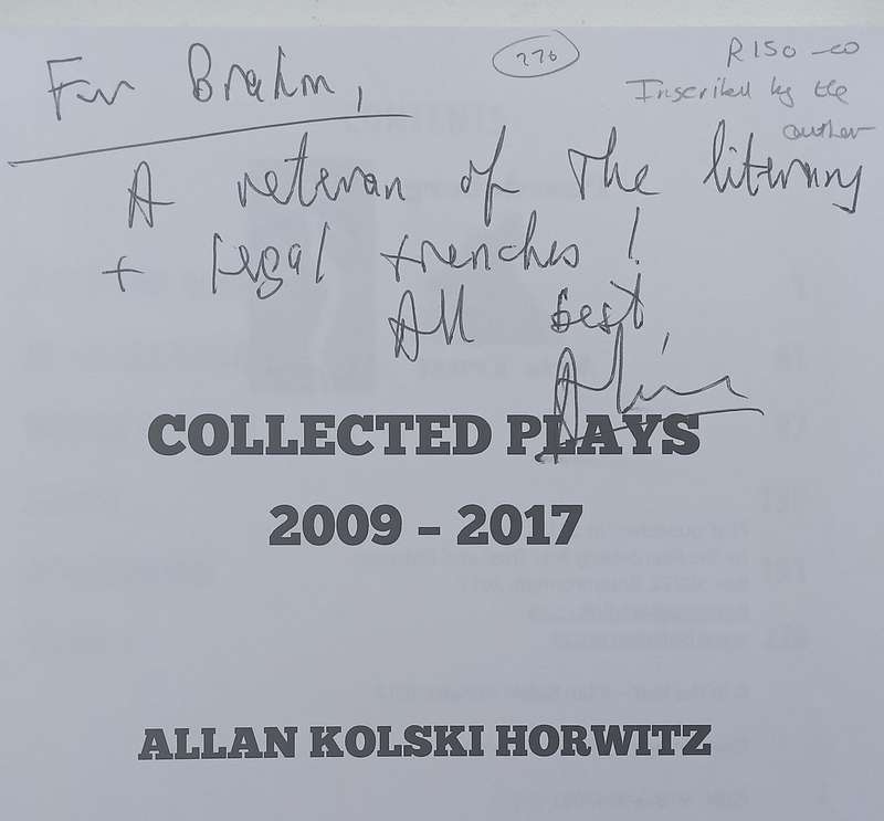 Collected Plays, 2009-2017 (Inscribed by Author) | Allan Kolski Horwitz