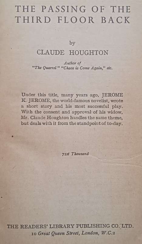 The Passing of the Third Floor Back | Claude Houghton