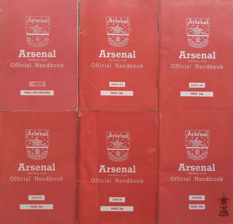 6 Arsenal Football Club Official Handbooks (1968-69, 1974-1980)
