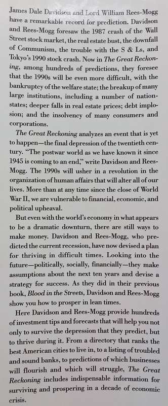 The Great Reckoning: How the World will Change in the Depression of the 1990s | James Dale Dav...