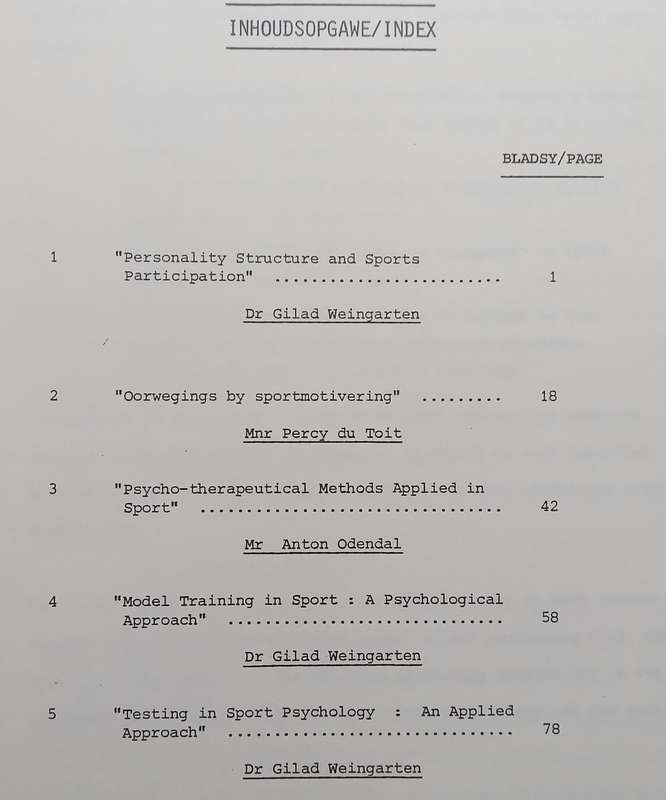 The Psychology of Sport (National Symposium 1982)