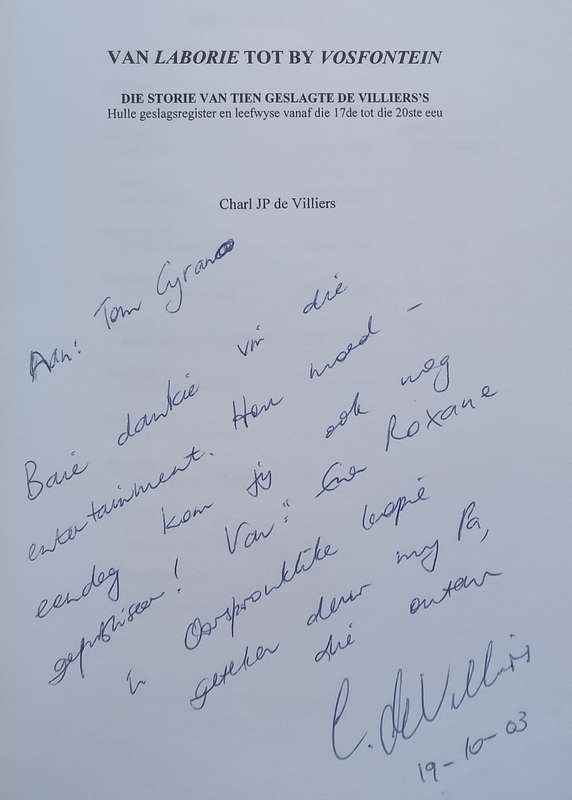 Van Laborie to by Vosfontein (Inscribed by Author, Afrikaans) | Charl J. P. de Villiers