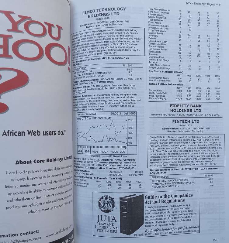 McGregors Johannesburg Stock Exchange Digest Update (September-December 1999)
