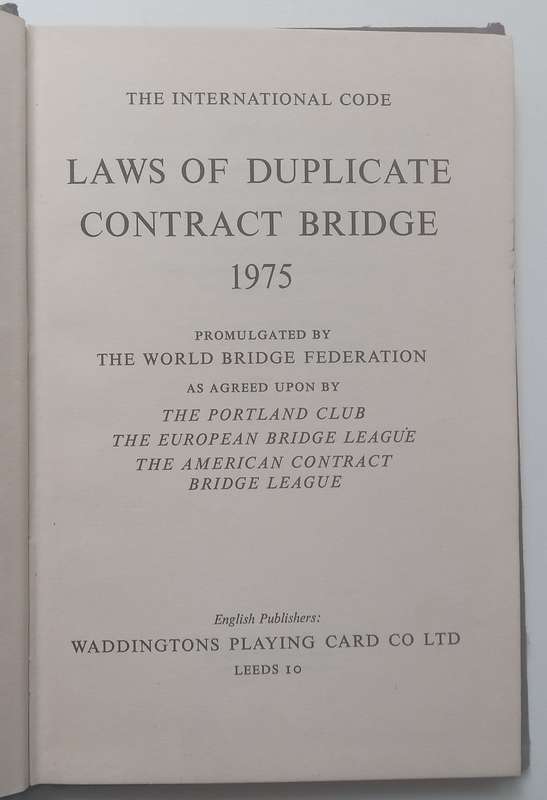Laws of Duplicate Contract Bridge 1975