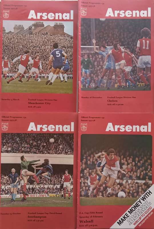 27 Arsenal Football Club Programmes for 1977-78 Season in Official Arsenal Folder, with Complimen...