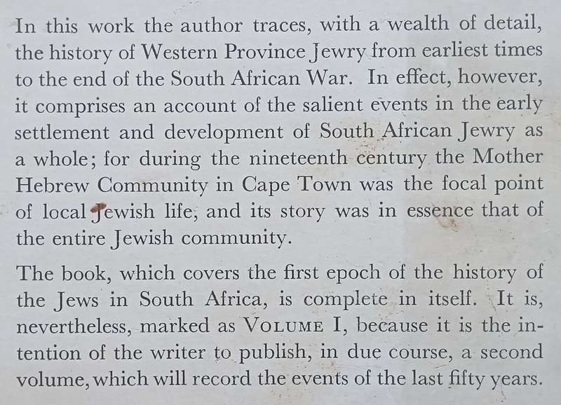 The Birth of a Community: A History of Western Province Jewry from Earliest Times to the End of t...