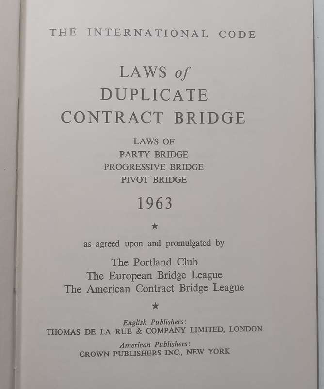 Laws of Duplicate Contract Bridge 1963