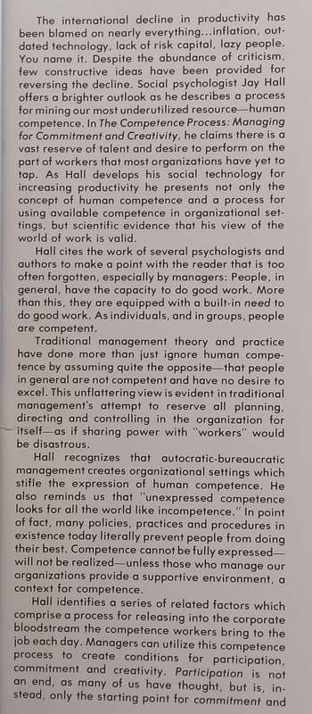 The Competence Process: Managing for Commitment and Creativity | Jay Hall