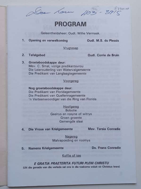 Krielgemeente 50 Jaar Program (Afrikaans)