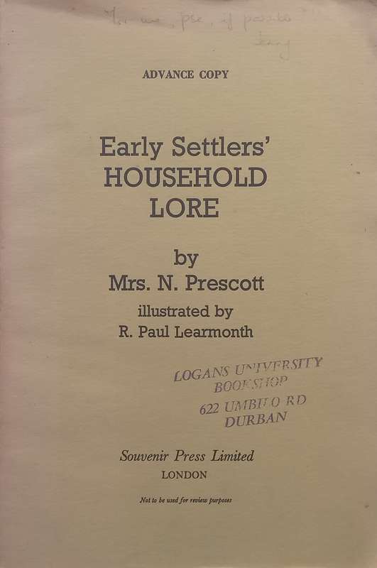 Early Settlers Household Lore (Proof Copy) | N. Prescott