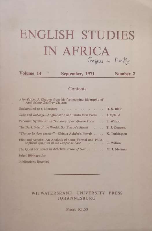 English Studies in Africa (Vol. 14 No. 2)