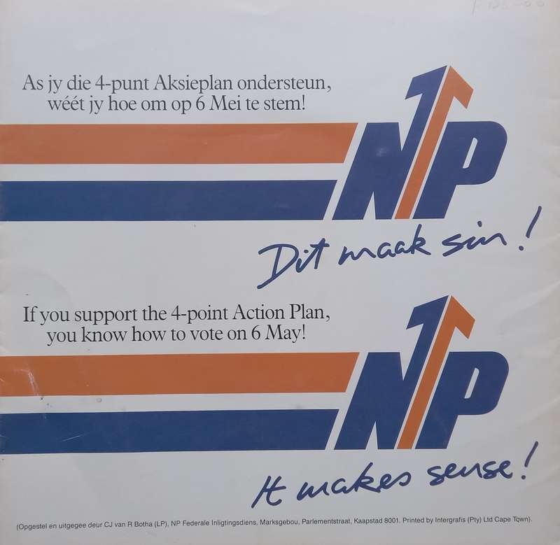 National Party 1987 Election Leaflet, with Small LP Record of Speech by P. W. Botha