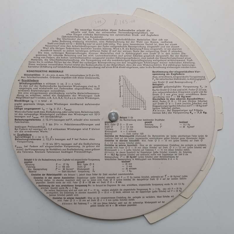 Rechenscheibe für Druck- u. Zugfedern (Text in German, Calculator for Springs used in Engineering)