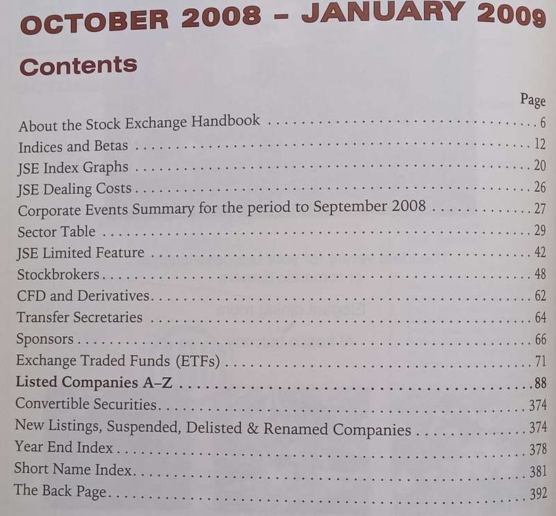 Profiles Stock Exchange Handbook (October 2008 - January 2009)