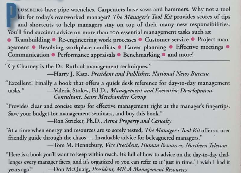 The Managers Tool Kit: Practical Tips for Tackling 100 On-the-Job Problems | Cy Charney