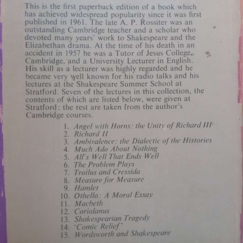 Angel with Wings: Fifteen Lectures on Shakespeare | A. P. Rossiter