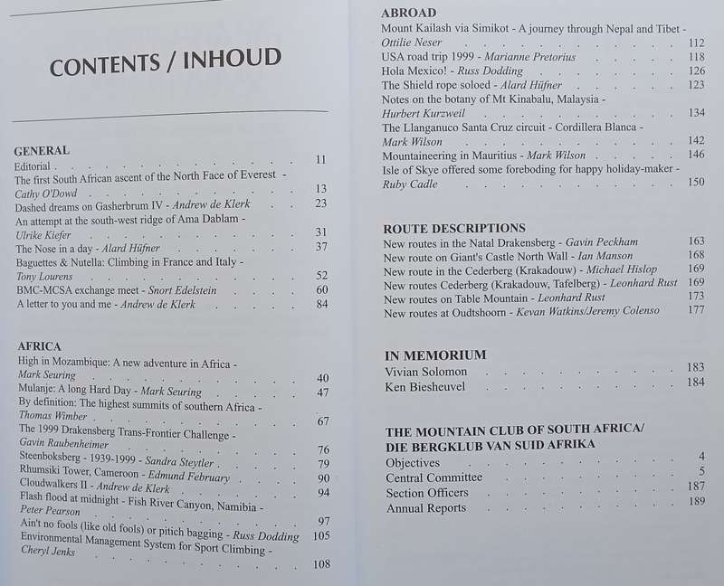 The Journal of the Mountain Club of South Africa (No. 102, 1999)