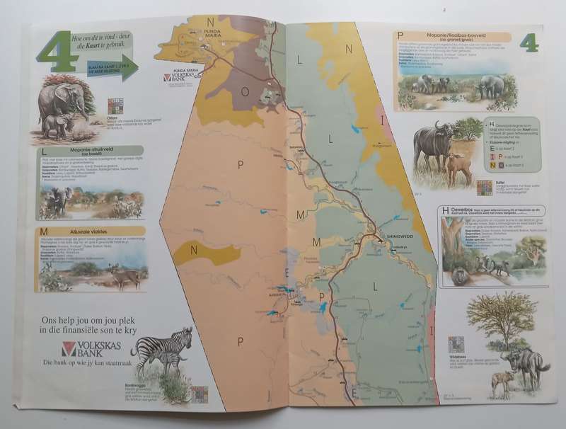 Besoekers-Kaart, Nasionale Krugerwildtuin (Afrikaans, with Loosely Inserted Information Guide)