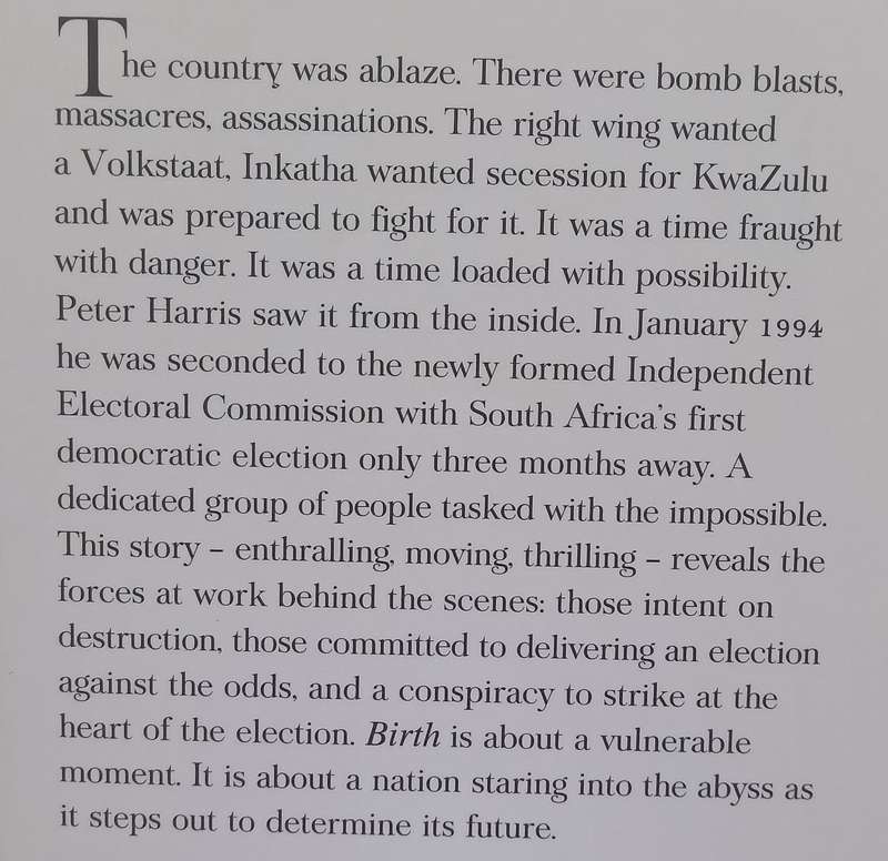 Birth: The Conspiracy to Stop the 94 Elections (Inscribed by Author) | Peter Harris