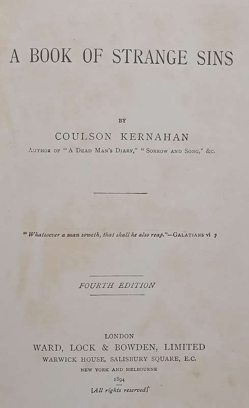 A Book of Strange Sins (Published 1894) | Coulson Kernahan