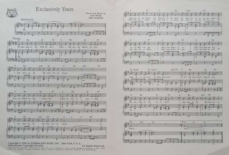 Exclusively Yours (Recorded by Dickie Loader and The Blue Jeans, SA Ed. of the Music) | Don Wolf ...