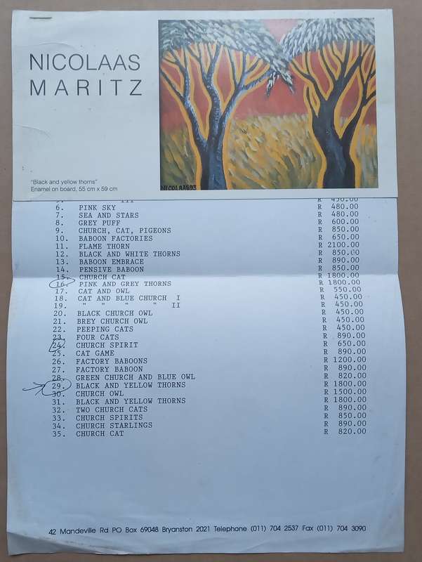 Nicholaas Maritz: Paintings, Drawings & Prints (Catalogue to Accompany the Exhibition, with Extra...