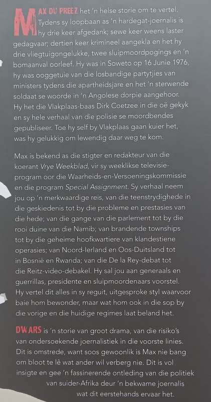 Dwars: Mymeringe van n Gebleikte Afrikaan (Inscribed by Author, Afrikaans) | Max du Preez