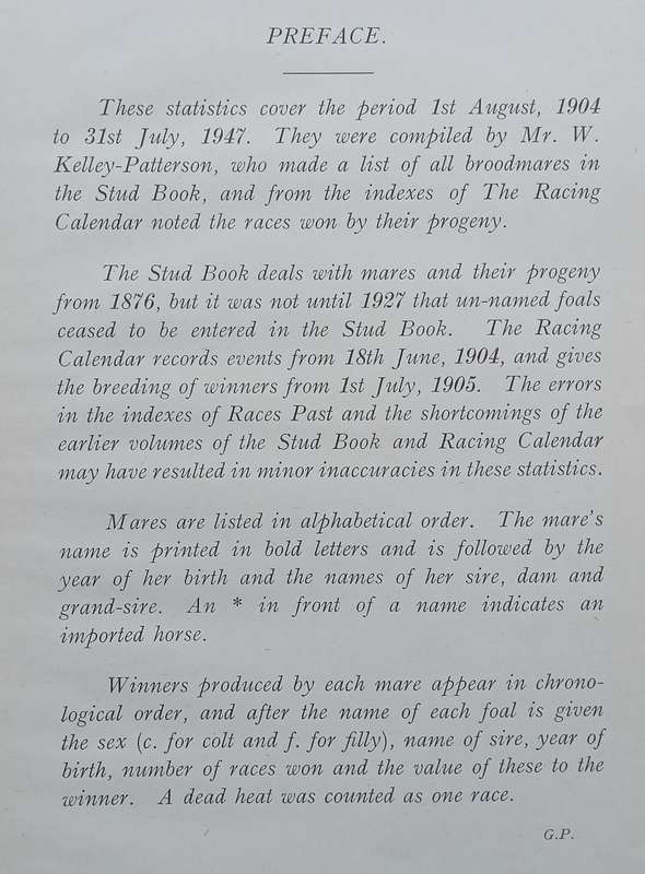 Dams of Winners in South Africa, 1904-1947