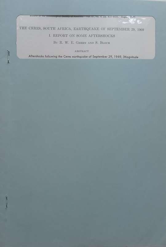 The Ceres, South Africa, Earthquake of September 29, 1969: Report on Some Aftershocks | R. W. E. ...